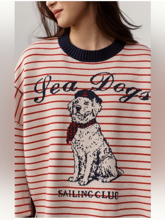 Anthropologie Sweaters - Anthropologie Maeve Logan Sea Dogs Nautical Long-Sleeve Crew-Neck Pullover Sz S